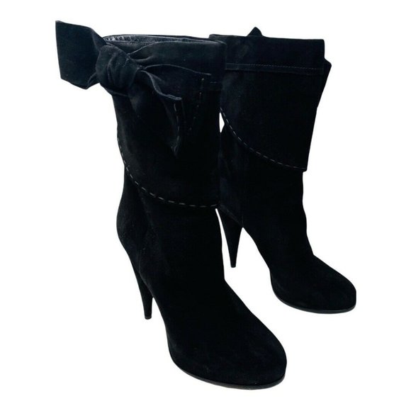Dior Shoes - Christian Dior Dress Boots 38.5 8 Black Suede Bow Round Toe Party High Heel Shoe